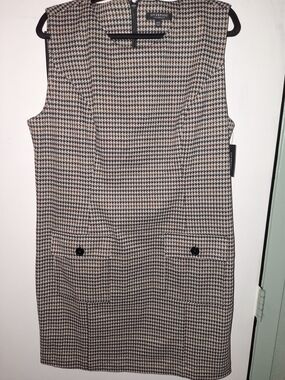 Liverpool Los Angeles Women’s 14 Black/Tan Houndstooth Shift Dress Round Zip